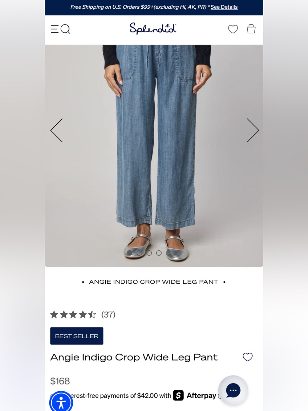 Splendid Indigo Wide-Leg Cropped Jeans